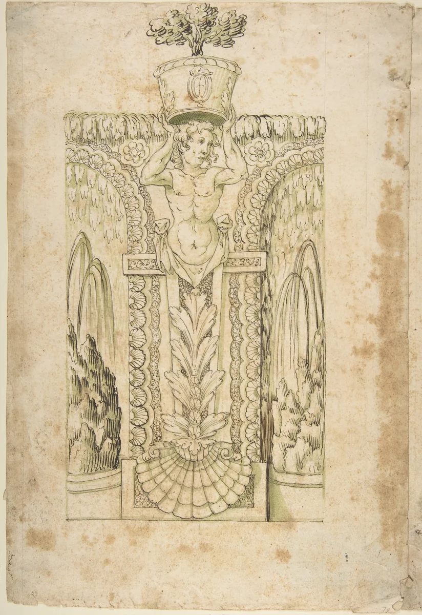 Design for a Wall Fountain by anonymous, drawing, 1550-1620