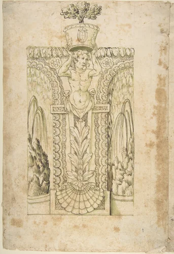 Design for a Wall Fountain by anonymous, drawing, 1550-1620