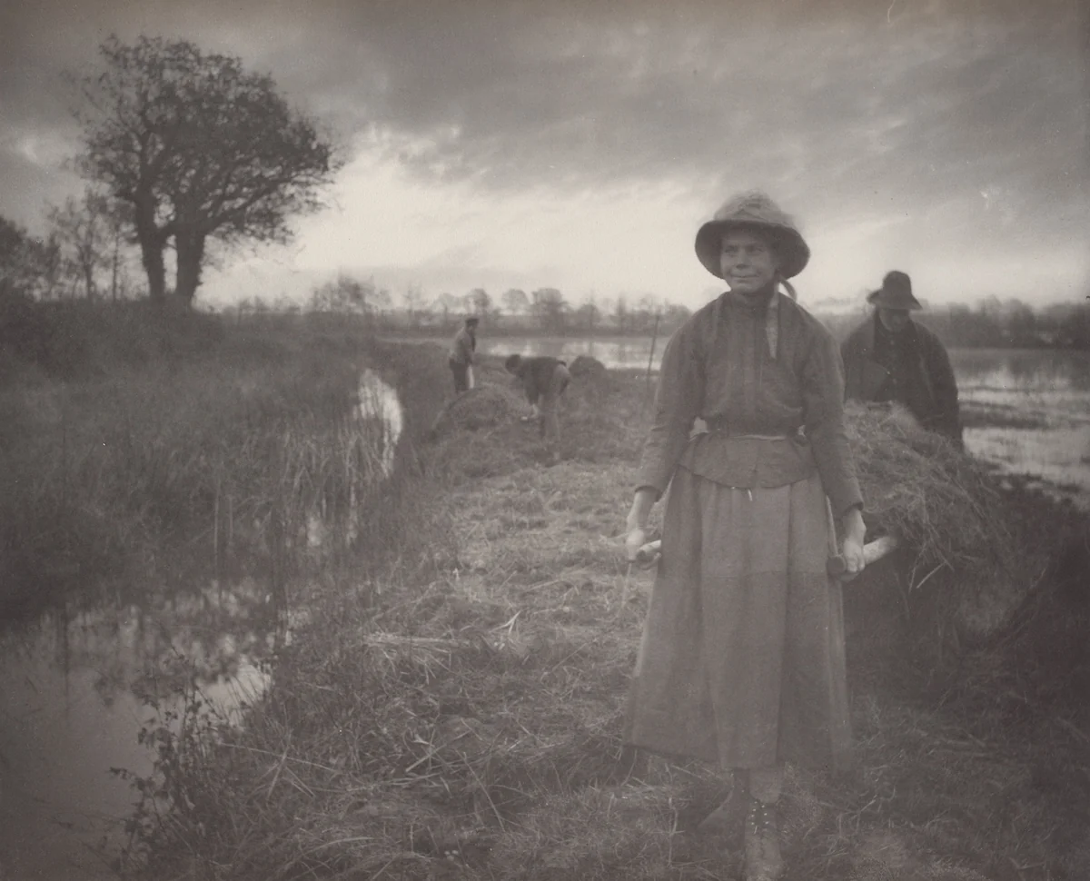 Poling the Marsh Hay from Life and Landscape on the Norfolk Broads (London, 1886) by T. F. Goodall, Peter Henry Emerson, photograph, 1885