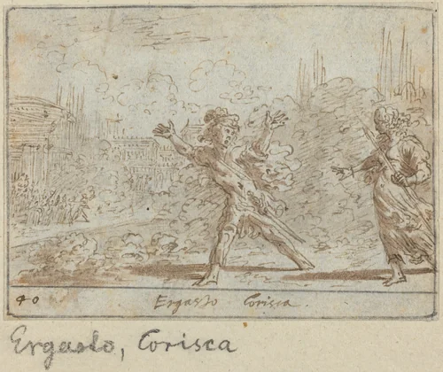 Ergasto and Corisca by Johann Wilhelm Baur, drawing, 1640