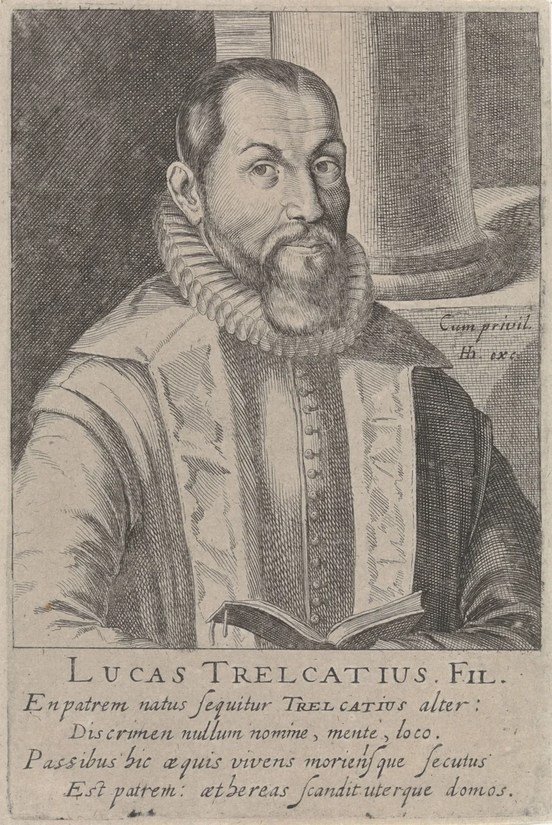Portret van Lucas Trelcatius II by Simon Frisius, print, 1610