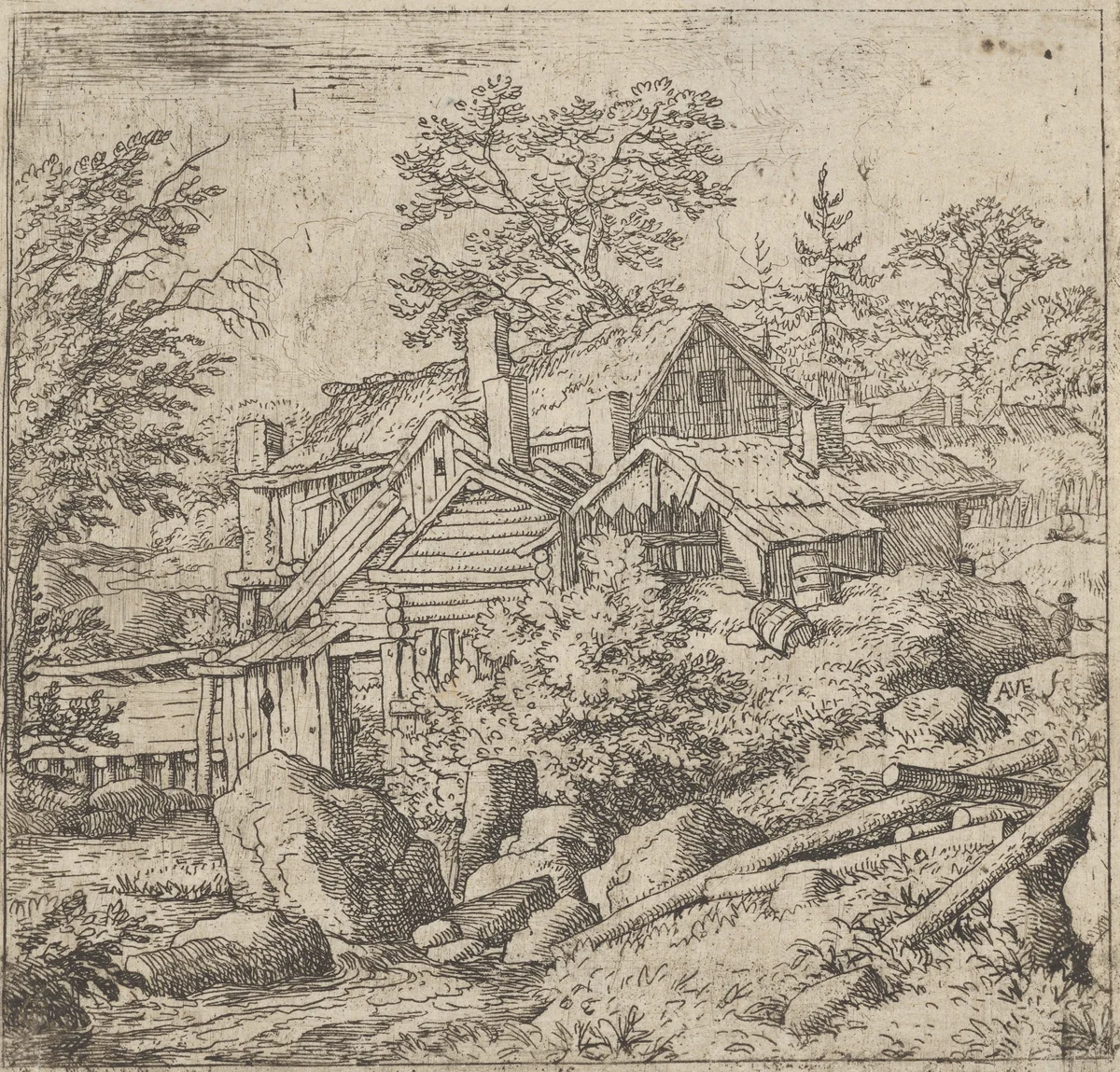 The Hamlet on the Mountain Side by Allart van Everdingen, print, 1621-1675