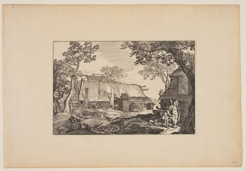 Tobias and the Angel, from Landscapes (Verscheyden aerdige Lanthuysen...) by Claes Jansz Visscher, print, 1620