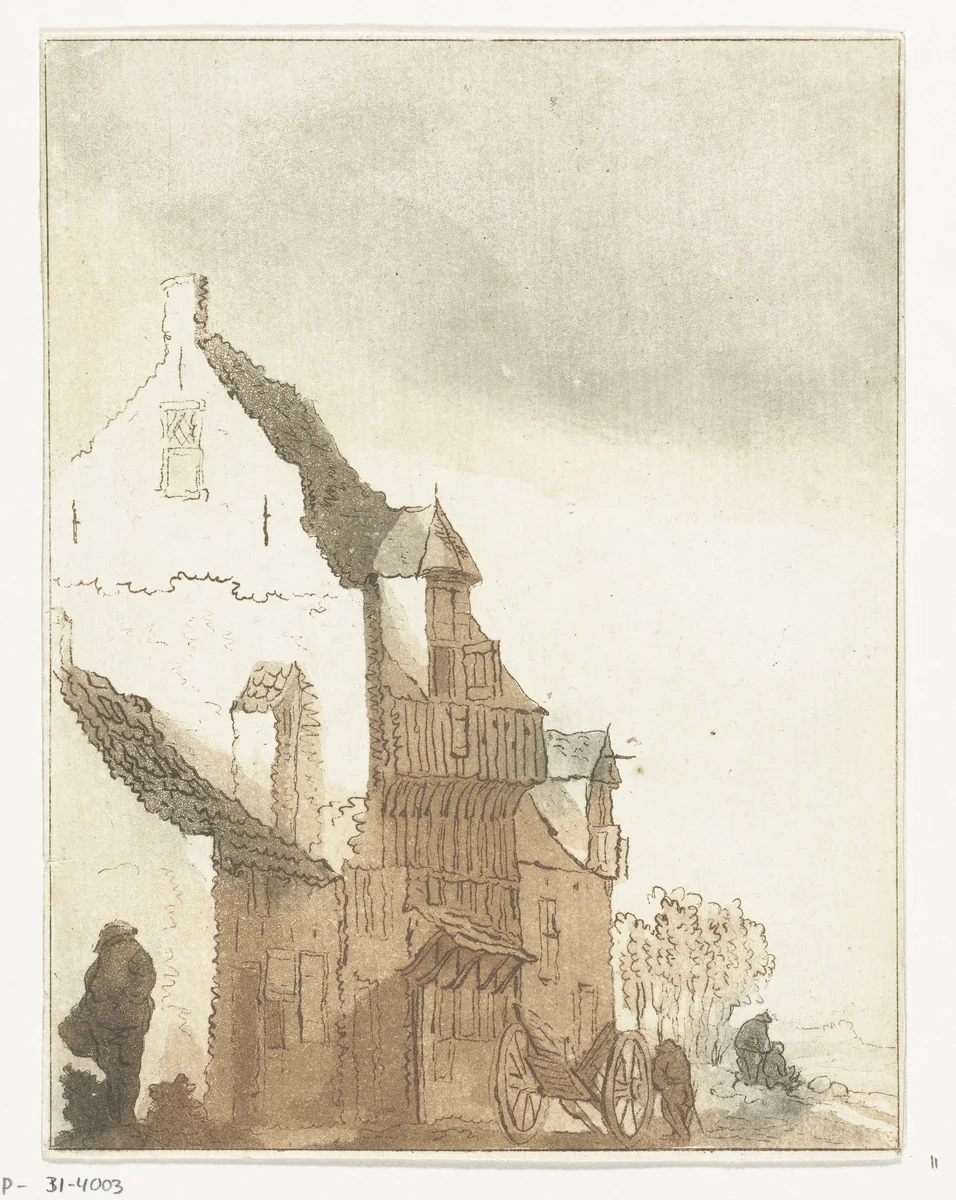 Huis met kruiwagen voor de deur by Anthonie van den Bos, print, 1778-1838