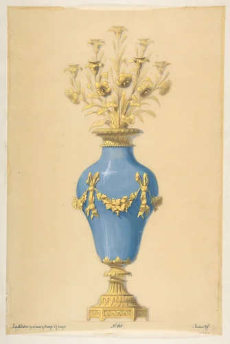 Design for a Porcelain Candelabra with Seven Branches by anonymous, drawing, 1800-1899