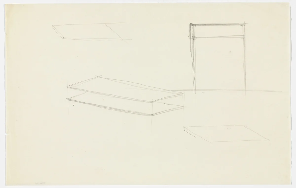 Table Details. (Perspective sketches, elevation sketch) by Ludwig Mies van der Rohe, mies van der rohe archive, 1926