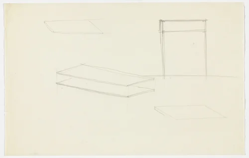 Table Details. (Perspective sketches, elevation sketch) by Ludwig Mies van der Rohe, mies van der rohe archive, 1926