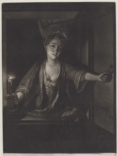 Girl with a Candle by John Greenwood; Nicolaas Verkolje, print, 1758-1792