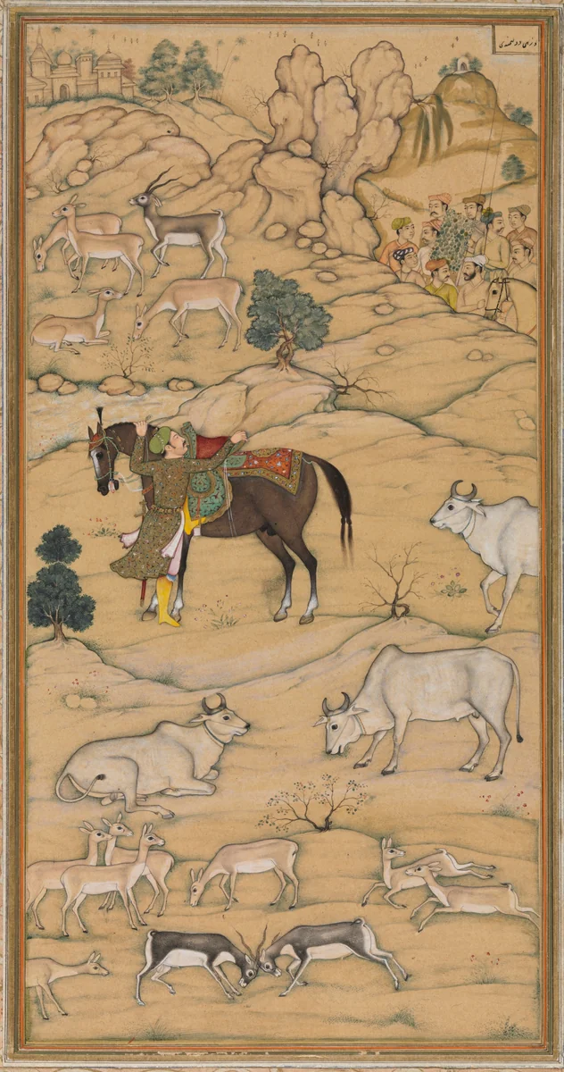 Akbar Mounting his Horse; page from the Chester Beatty Akbar Nama (History of Akbar) by Sur Das Gujarati, painting, 1605-1607