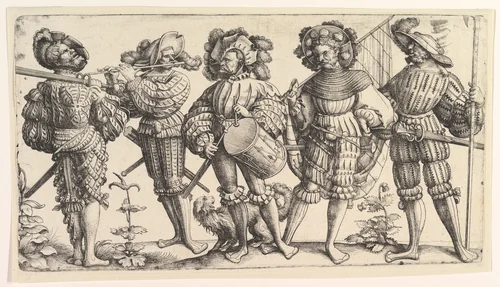 Five German Soldiers by Daniel Hopfer, print, 1520-1536