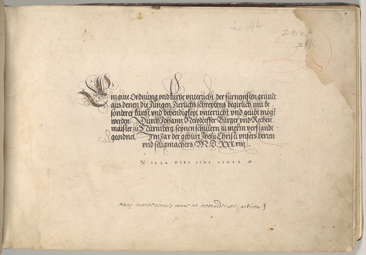 Writing Book (Eine Gute Ordnung und kurtze unterucht' [sic]) by Johann Neudörffer, book, 1538-1541