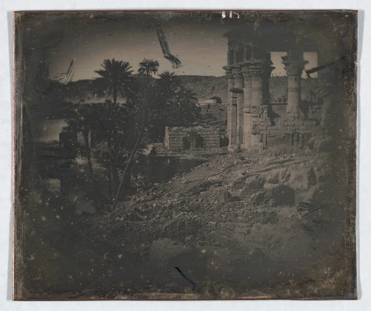 Temple and Date Palms, Philae (236. Philé T. découvert et P. dattiers) by Joseph-Philibert Girault de Prangey, photograph, 1844