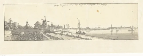 Gezicht op Gorinchem en de Waterpoort by Jan de Beijer, drawing, 1750