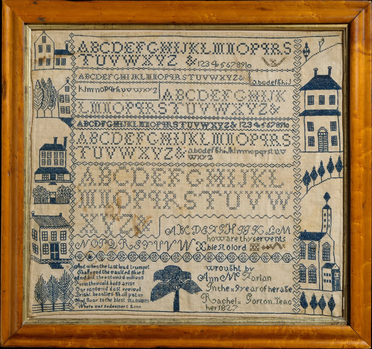 Sampler with apocalyptic verse by Ann McFarlan, artwork, 1827