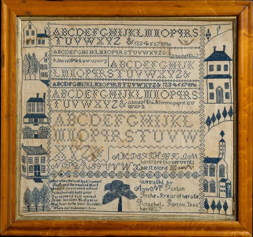 Sampler with apocalyptic verse by Ann McFarlan, artwork, 1827