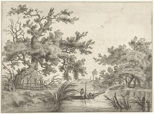 Landschap met twee vissers by Hermanus Fock, print, 1781-1822