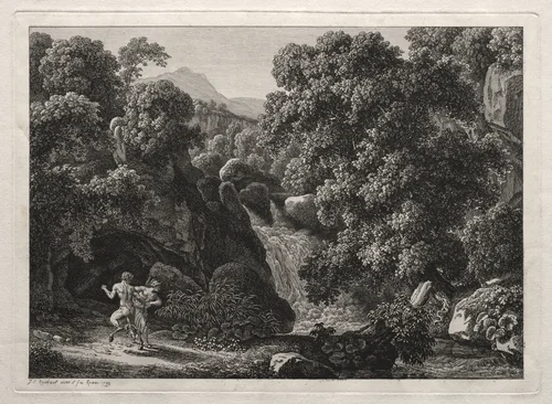 Heroic Landscape: The Satyr and the Nymph by Johann Christian Reinhart, print, 1799