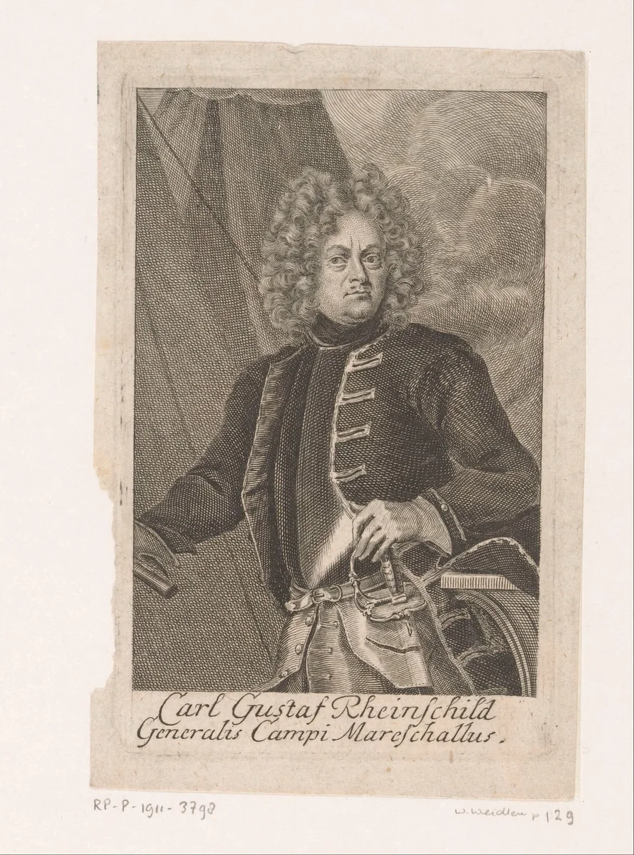 Portret van Carl Gustaf Rehnskiöld by Martin Bernigeroth, print, 1723-1767