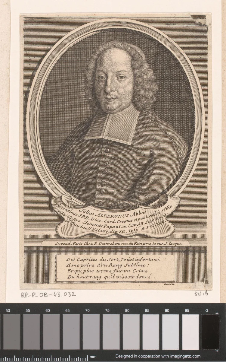 Portret van Giulio Alberoni by Étienne Desrochers, print, 1726