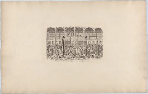 The First Shilling Day–Going In by George Cruikshank, print, 1851