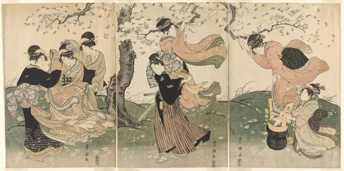 A Windy Day under the Cherry Trees by Utagawa Toyokuni I (初代 歌川 豊国), print, 1792-1802