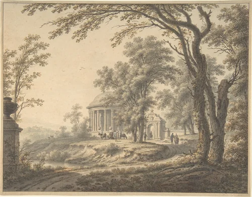 Idyllic Landscape with Temple by Johann Heinrich Müntz, drawing, 1770