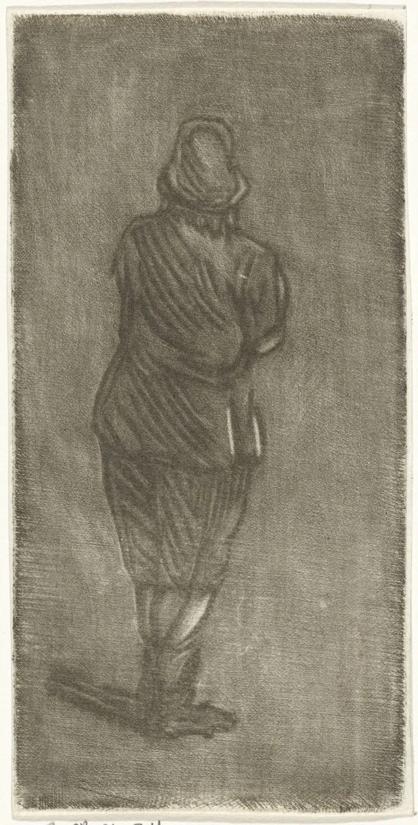 Staande man, van achteren gezien by Cornelis Ploos van Amstel, print, 1736-1798