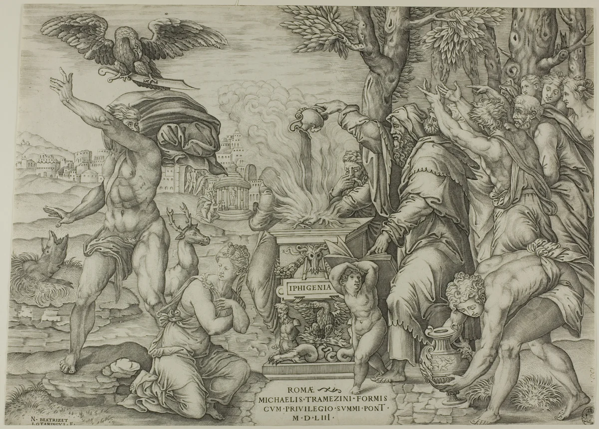 The Sacrifice of Iphigenia by Nicolas Beatrizet, print, 1553