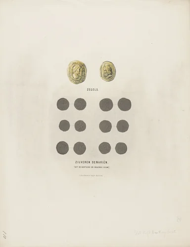Zilveren denariën, 8e en 9e eeuw by anonymous, print, 1857-1864