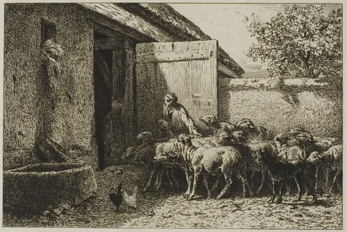 Shepherdess by Charles-Émile Jacque, print, 1864-1866