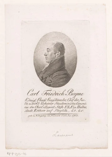Portret van Carl Friedrich Beyme by Johann Daniel Laurenz, print, 1810