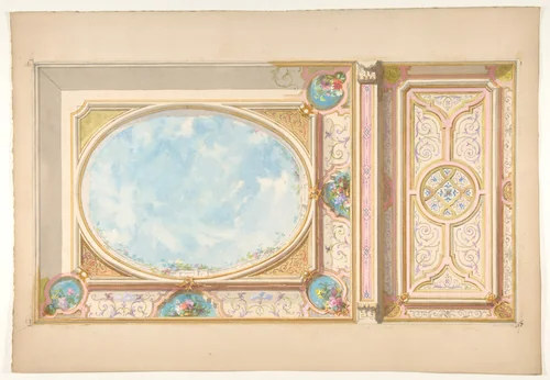 Design for a ceiling by Jules-Edmond-Charles Lachaise, drawing, 1850-1900