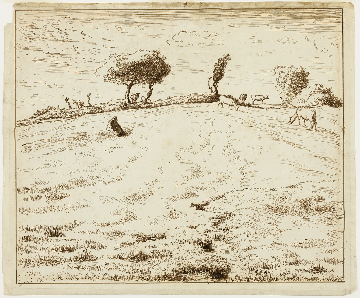 Landscape - Hillside in Gruchy, Normandy by Jean-François Millet, drawing, 1869-1870