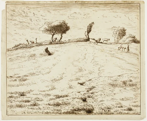 Landscape - Hillside in Gruchy, Normandy by Jean-François Millet, drawing, 1869-1870