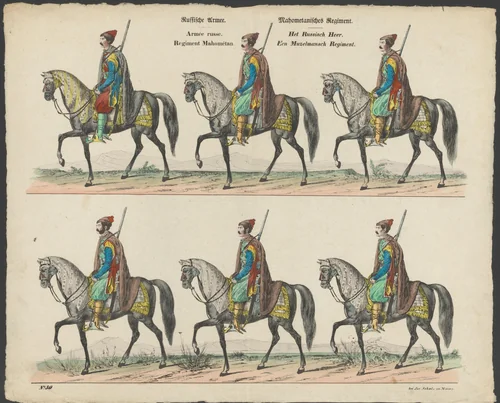 Soldaten uit het moslim regiment van het Russische leger by anonymous, print, 1829-1880