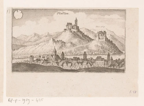 Gezicht op Nassau en Stein Schloss by anonymous, print, 1600-1649
