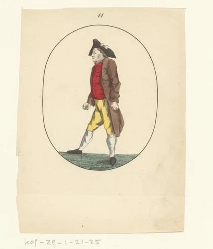 Man met steek staat met gespreide benen by anonymous, print, 1750-1849