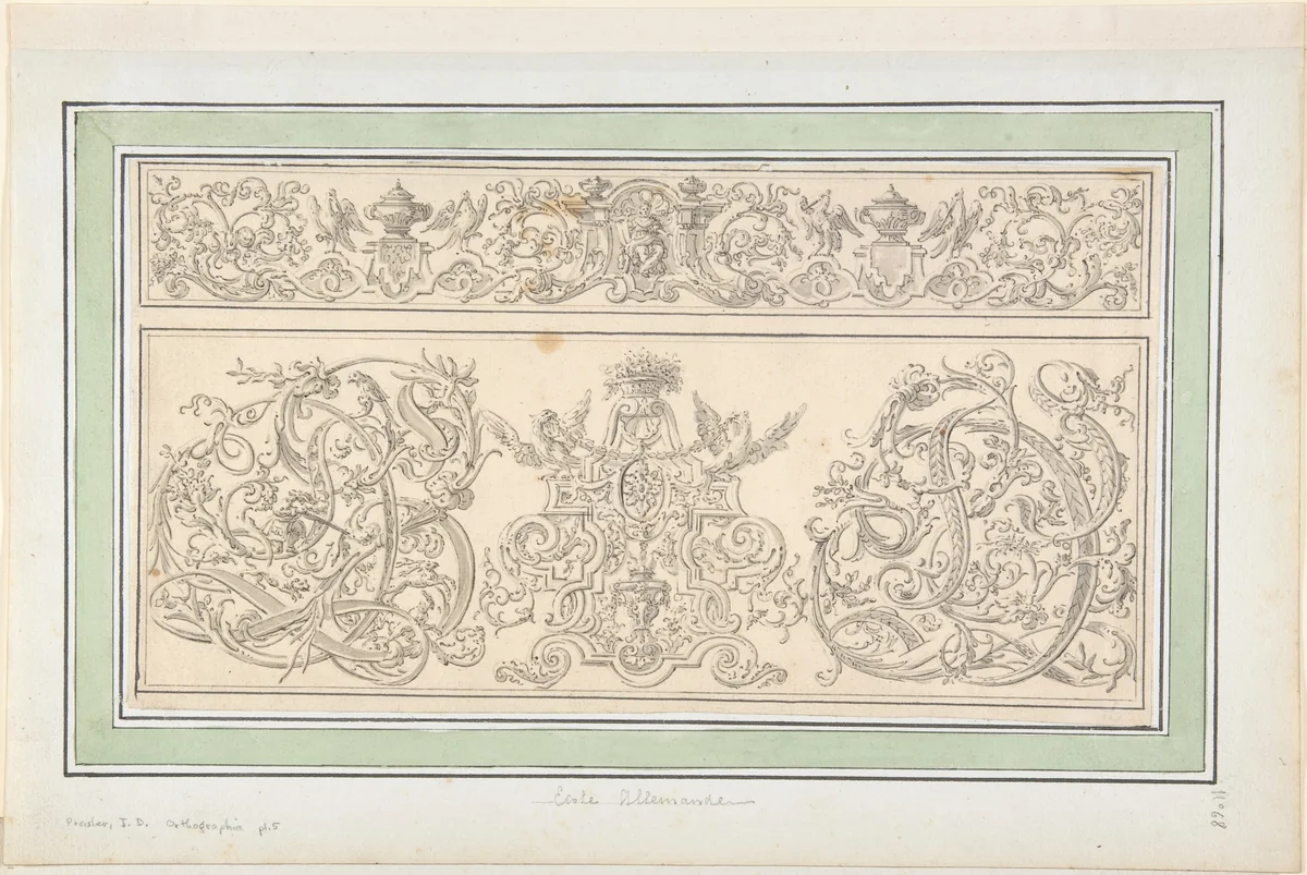 Design for plate 5 from "Orthographia" by Johann Daniel Preissler, drawing, 1680-1737