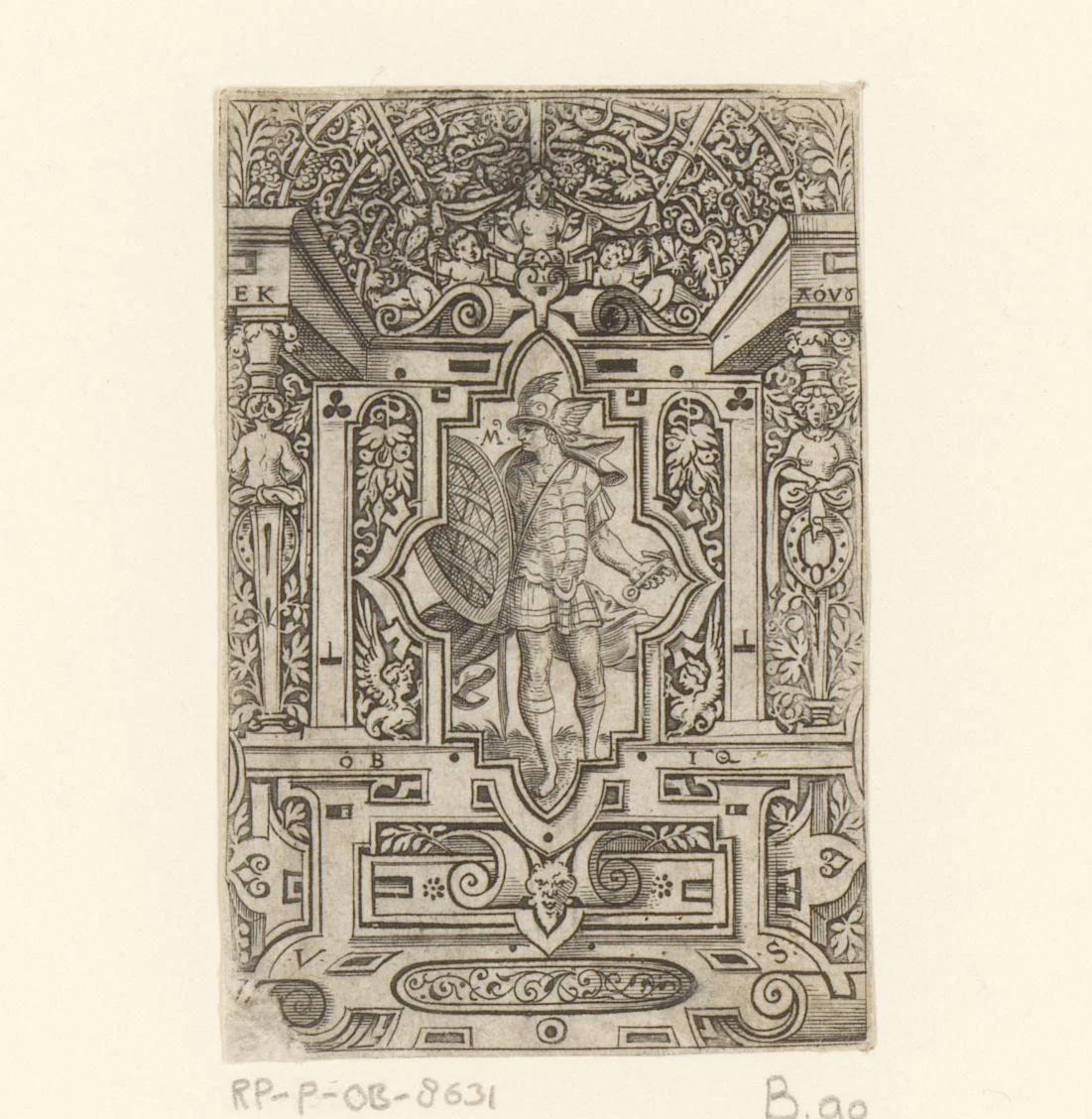 Mars in rolwerk omlijsting by Unknown, print, 1524-1562