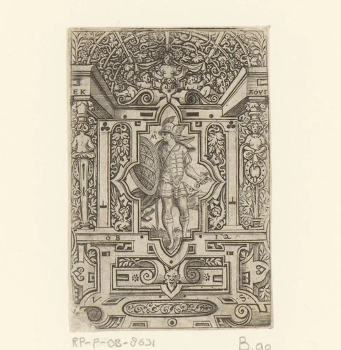 Mars in rolwerk omlijsting by Unknown, print, 1524-1562