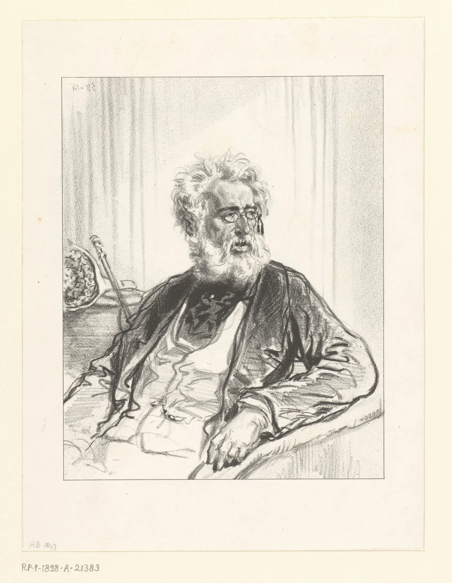 Oude man met witte baard en bril by Paul Gavarni, print, 1857-1858