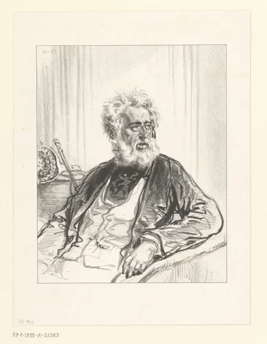 Oude man met witte baard en bril by Paul Gavarni, print, 1857-1858