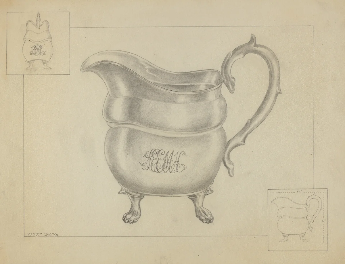 Silver Creamer by Hester Duany, index of american design, 1936