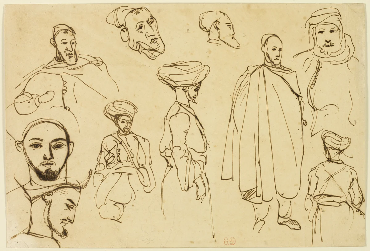Sketches of Algerian Men by Eugène Delacroix, drawing, 1822-1863