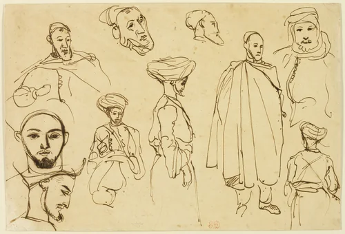 Sketches of Algerian Men by Eugène Delacroix, drawing, 1822-1863