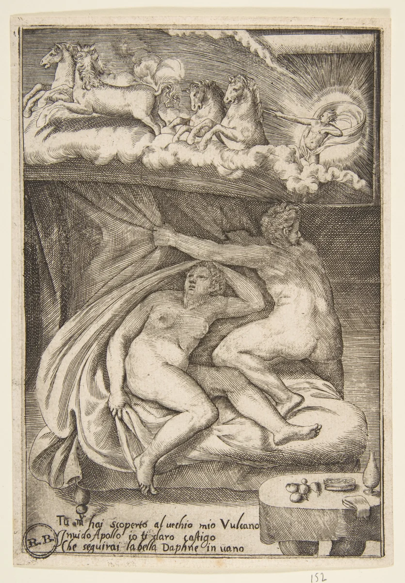 Venus and Mars discovered by Apollo, from "The Loves of the Gods" by Giulio Bonasone, print, 1531-1560