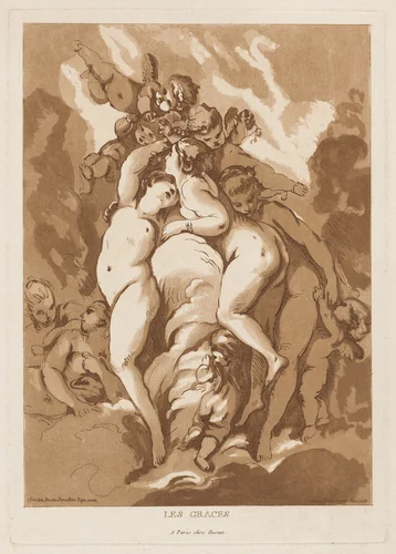 Les Graces (The Graces) by François-Philippe Charpentier; François Boucher; Pierre-François Basan, print, 1766