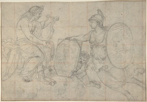 Minerva Presenting Two Portraits to Apollo by Eustache Le Sueur, drawing, 1625-1655