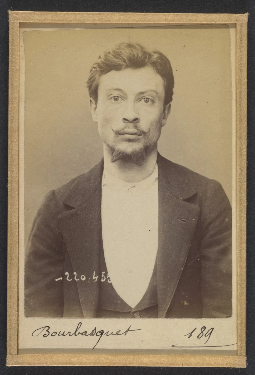 Bourbasquet. François. 25 ans, né le 11/3/69 à St Avé (Morbihan). Garçon coiffeur. Anarchiste. 2/7/94. by Alphonse Bertillon, photograph, 1894