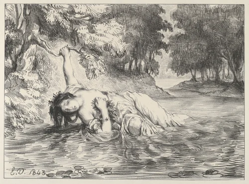 Death of Ophelia by Eugène Delacroix, print, 1843